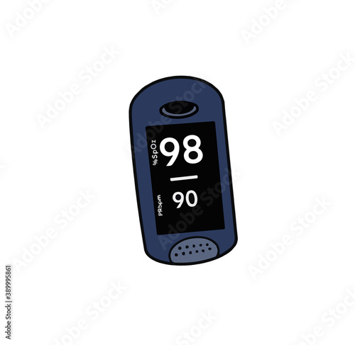Pulse oximeter. Pulsoximeter showing oxygen saturation and heart rate digitally. Diagnostic device for non-invasive measurement of capillary blood oxygen saturation. Vector illustration eps10.