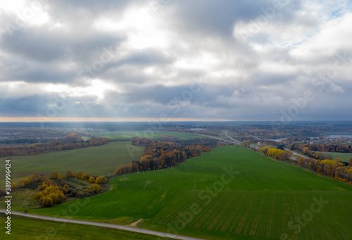 Aerial view of agricultural landscape in autumn season