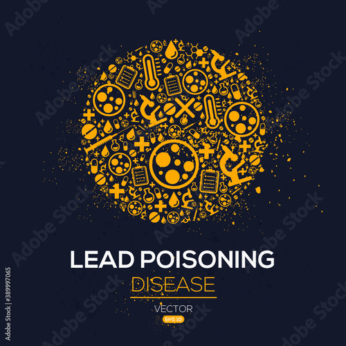 Creative (Lead Poisoning) disease Banner Word with Icons ,Vector illustration.
