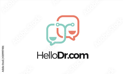 Line Art Chat And Stethoscope Vector Logo Design Template