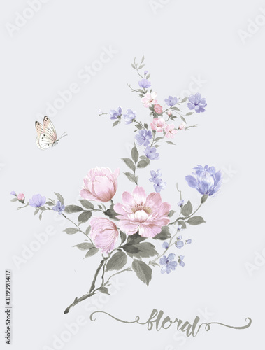 Flowers watercolor illustration.Manual composition.Big Set watercolor elements   Design for textile  wallpapers   Element for design Greeting card