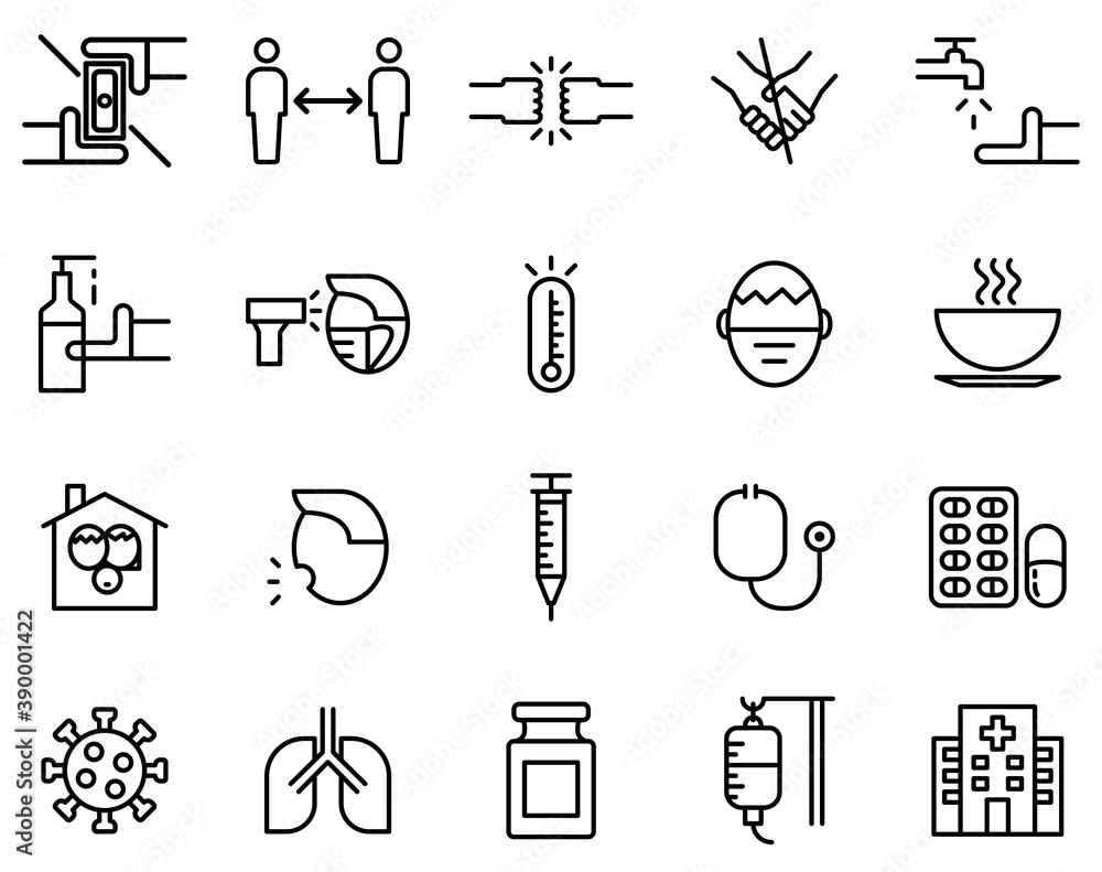 Fototapeta premium Simple Set of Coronavirus Protection Related Vector Line Icons. Editable Stroke. 64x64 Pixel Perfect.