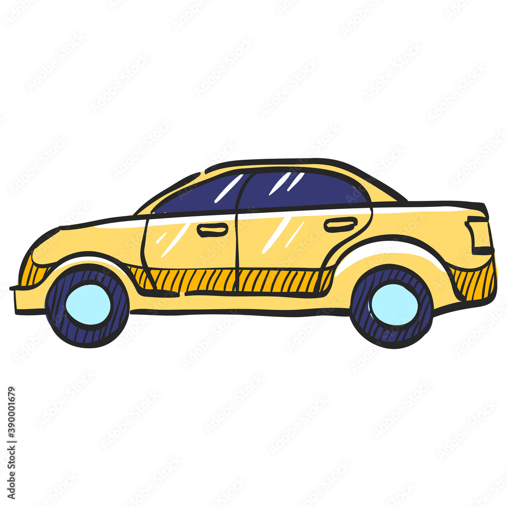 Car icon in color drawing. Sedan, luxury