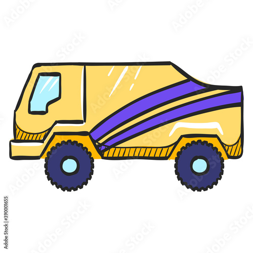 Rally truck icon in color drawing. Sport extreme race desert competition championship