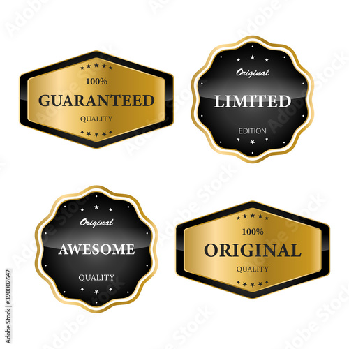 Set golden badges and labels. vector illustration
