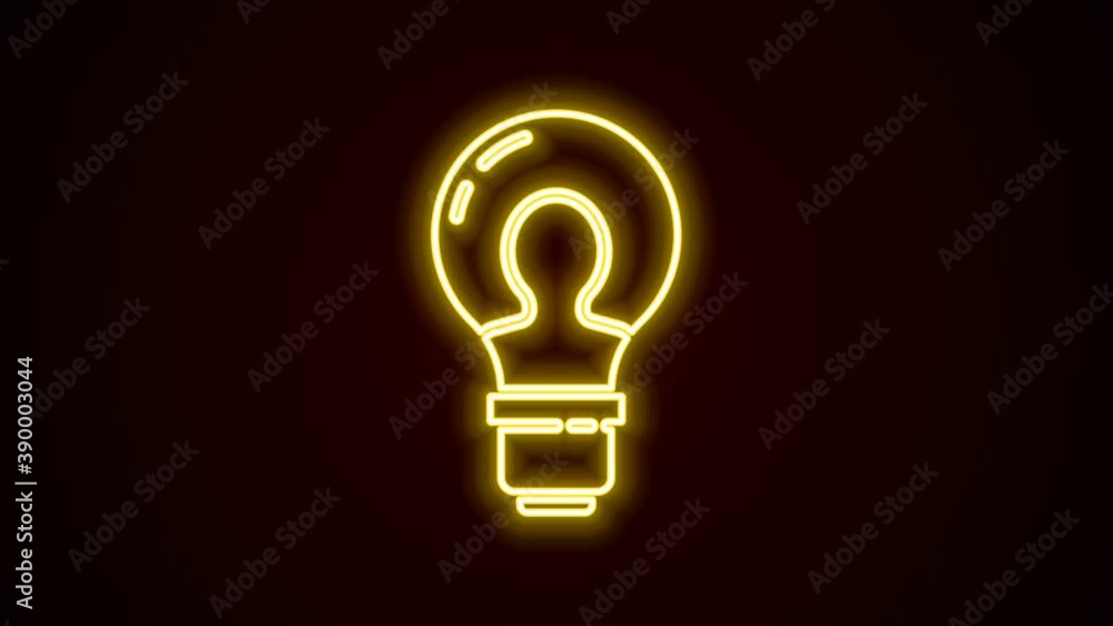 Glowing neon line Human head with lamp bulb icon isolated on black background. 4K Video motion graphic animation Glowing neon line Human head with lamp bulb icon isolated on black background. 4K Video motion graphic animation