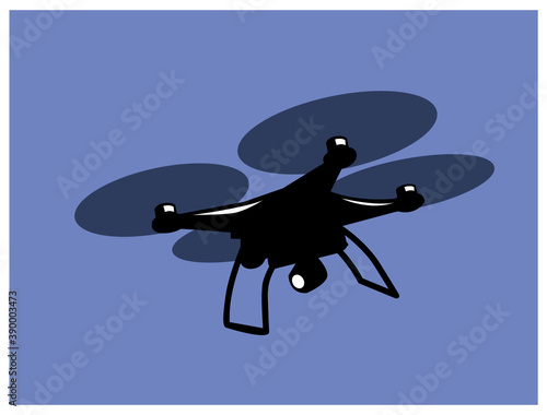 Drone. Flying quadcopter. Simple image of a quadcopter in the sky. Vector image for illustrations.