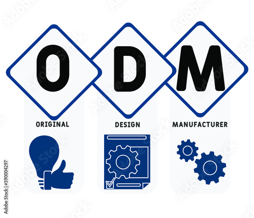 ODM - original design manufacturer acronym  business concept background. vector illustration concept with keywords and icons. lettering illustration with icons for web banner, flyer, landing page