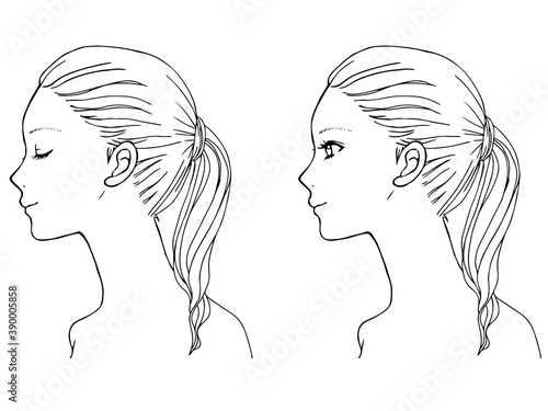 美容に使えそうなイラスト_横顔_モノクロ