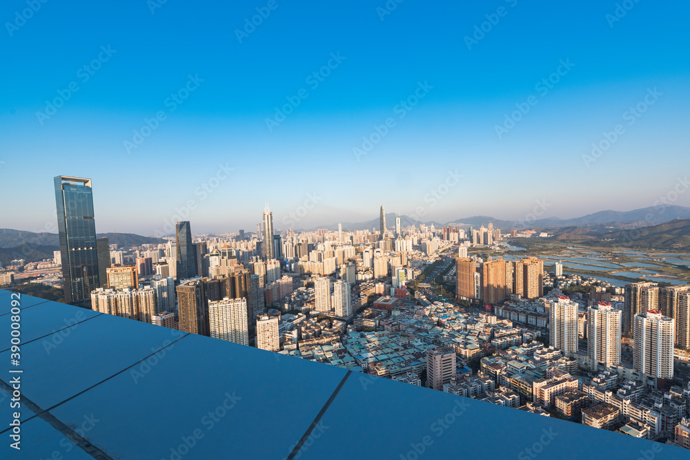 The high-rise skyline scenery of Luohu and Nanshan in the evening in Shenzhen, China