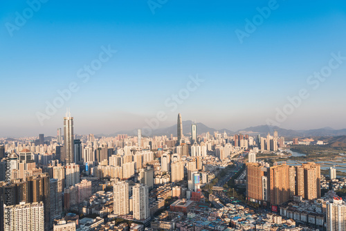 The high-rise skyline scenery of Luohu and Nanshan in the evening in Shenzhen, China © hu