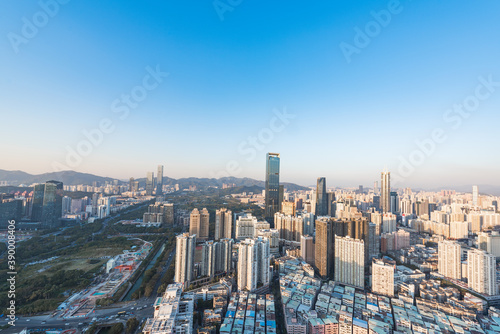 The high-rise skyline scenery of Luohu and Nanshan in the evening in Shenzhen  China