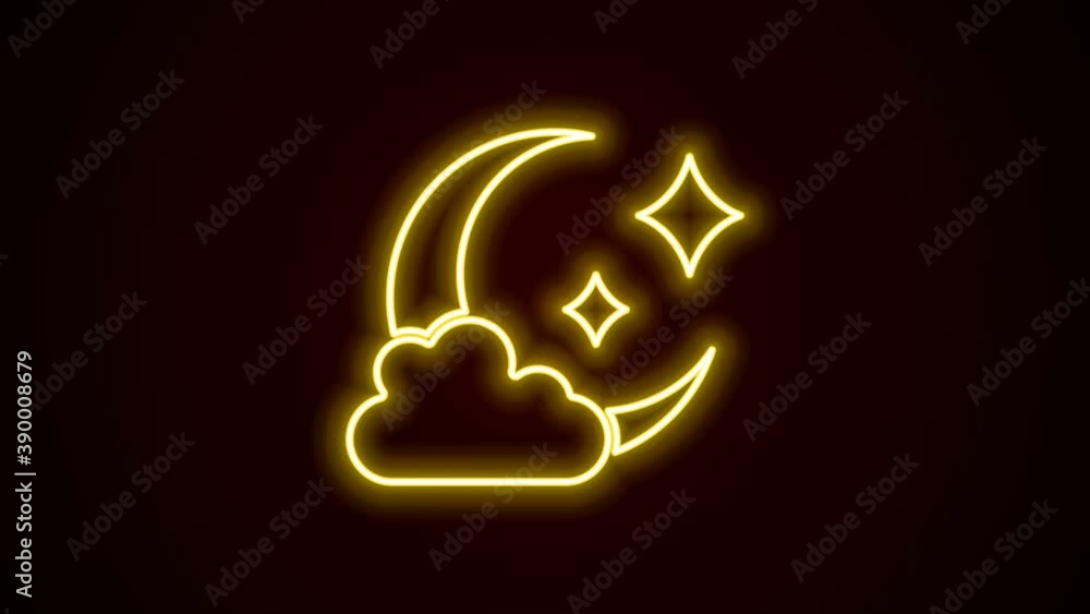 Glowing neon line Cloud with moon icon isolated on black background. Cloudy night sign. Sleep dreams symbol. Night or bed time sign. 4K Video motion graphic animation Glowing neon line Cloud with moon icon isolated on black background. Cloudy night sign. Sleep dreams symbol. Night or bed time sign. 4K Video motion graphic animation