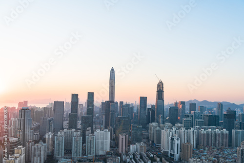 The high-rise skyline scenery of Luohu and Nanshan in the evening in Shenzhen, China