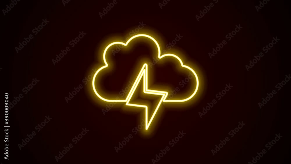 Glowing neon line Storm icon isolated on black background. Cloud and lightning sign. Weather icon of storm. 4K Video motion graphic animation Glowing neon line Storm icon isolated on black background. Cloud and lightning sign. Weather icon of storm. 4K Video motion graphic animation