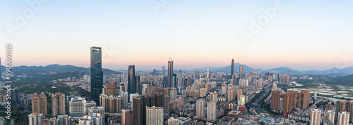 The high-rise skyline scenery of Luohu and Nanshan in the evening in Shenzhen  China