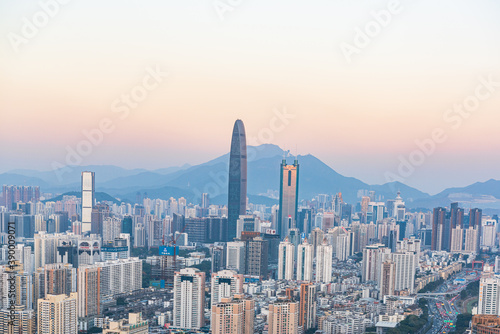 The high-rise skyline scenery of Luohu and Nanshan in the evening in Shenzhen, China