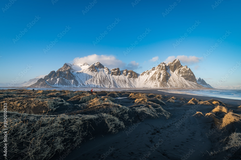 Natural landscapes of the bat mountain (Stokksnes) in sunny day, Iceland