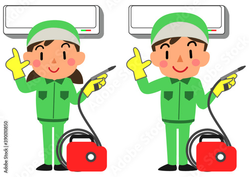 エアコンクリーニングをする清掃業者の男女