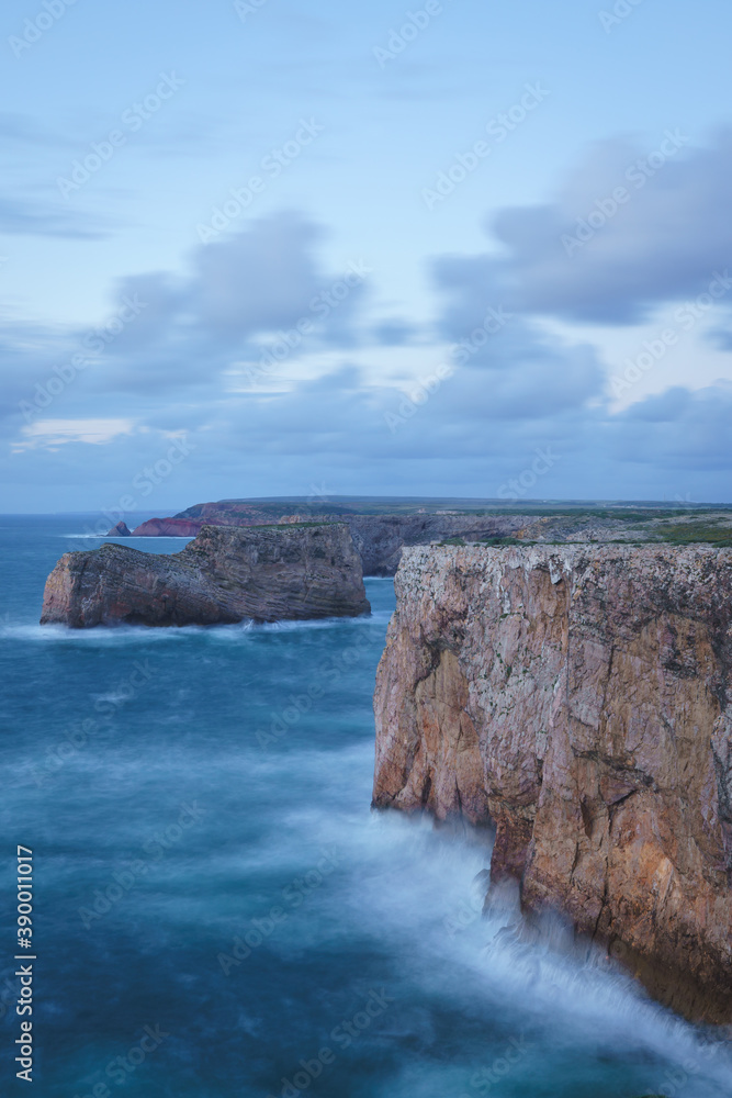 Natural landscapes of coastline beach in Portugal, cliffs at Cabo de São Vicente
