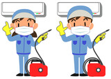 エアコンクリーニングをする清掃業者の男女