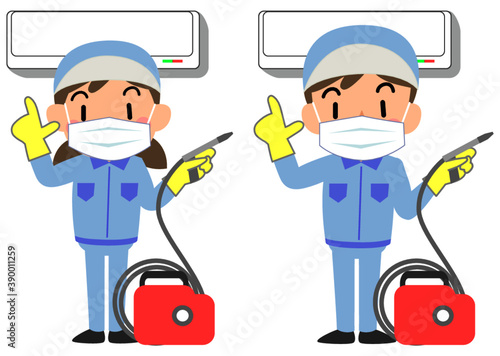 エアコンクリーニングをする清掃業者の男女