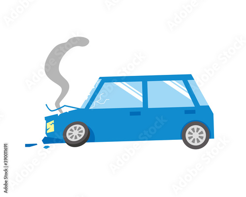 青い車　事故車のイラスト