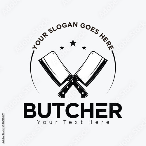 Logo template for Buther Company with twine Knife on Black colour