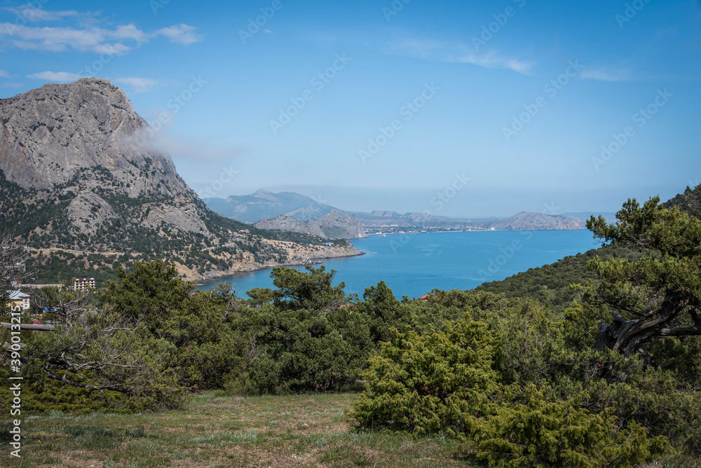 View of the Black Sea bay near the city of Sudak in Crimea