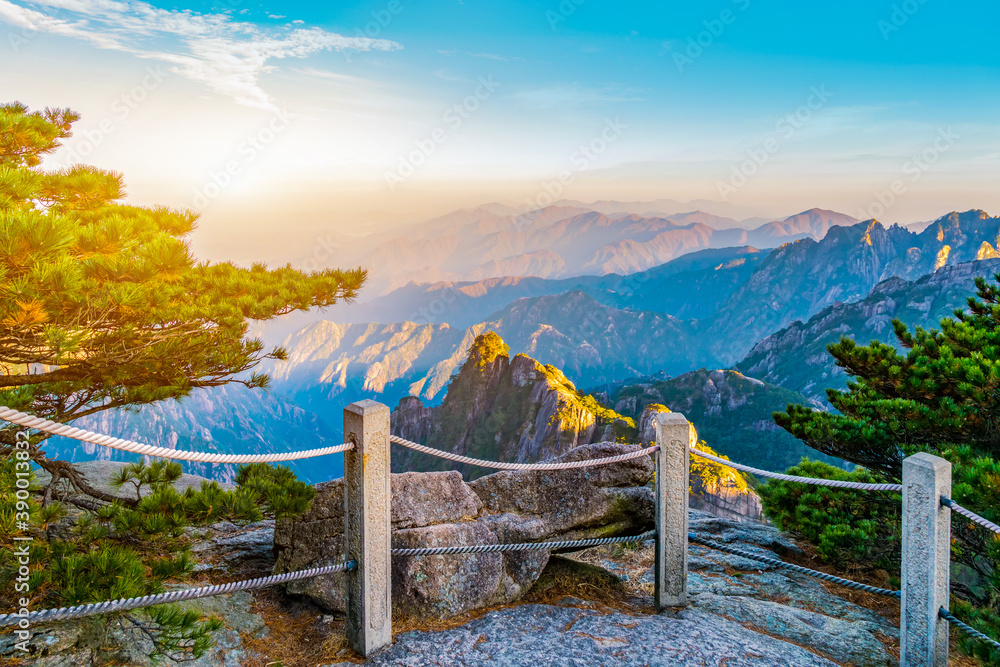 Landscape of Mount Huangshan (Yellow Mountains). UNESCO World Heritage Site. Located in Huangshan, Anhui, China. Landscape of Mount Huangshan (Yellow Mountains). UNESCO World Heritage Site. Located in Huangshan, Anhui, China.