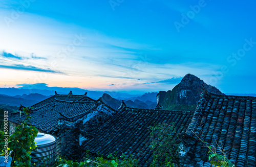 The blues scenery at the evening of the Millennium Yao Village in Liannan County, Qingyuan, Guangdong photo