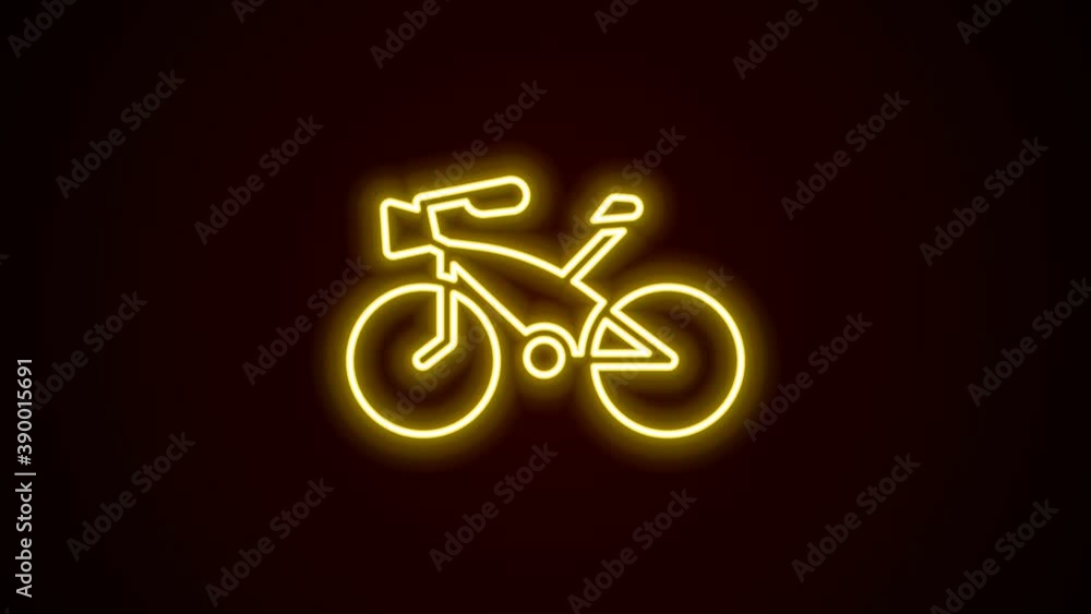 Glowing neon line Bicycle icon isolated on black background. Bike race. Extreme sport. Sport equipment. 4K Video motion graphic animation Glowing neon line Bicycle icon isolated on black background. Bike race. Extreme sport. Sport equipment. 4K Video motion graphic animation