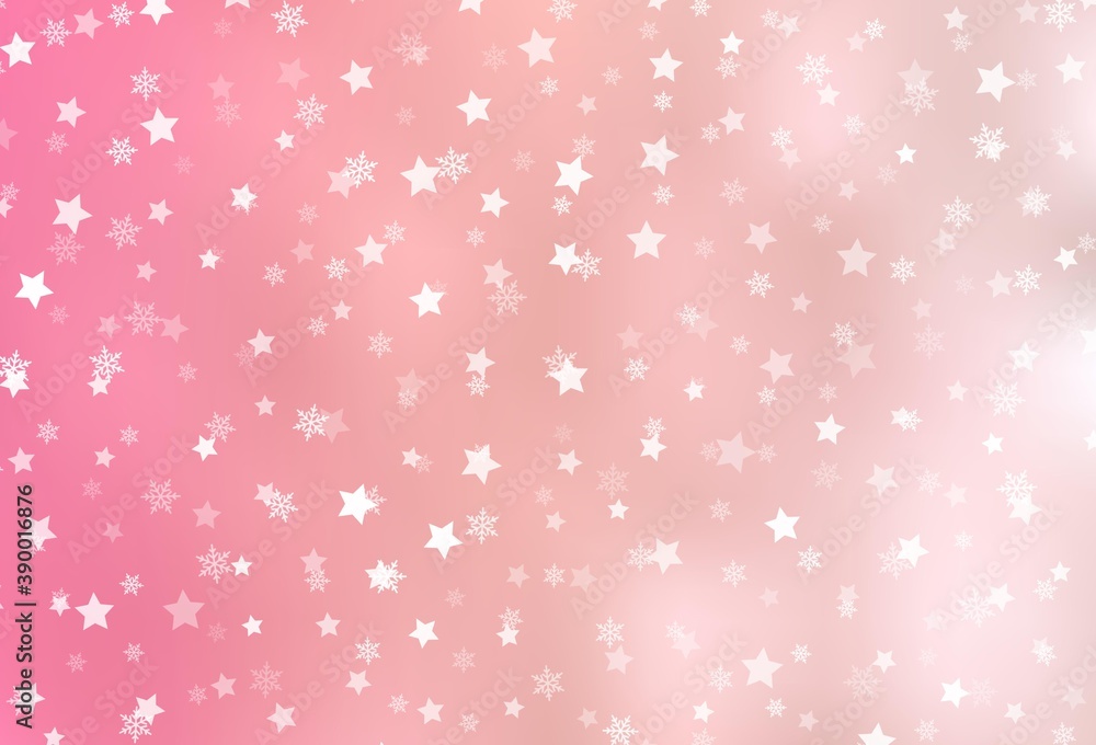 Light Red vector layout with bright snowflakes, stars. Light Red vector layout with bright snowflakes, stars.