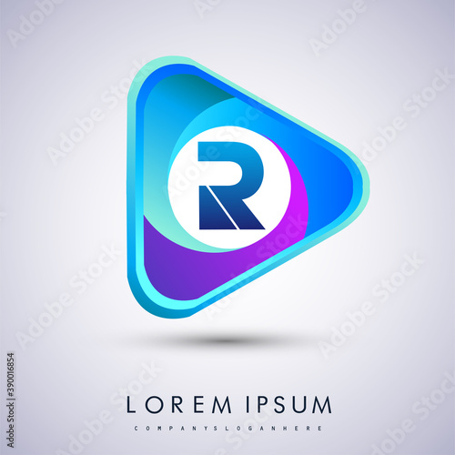 R letter colorful logo in the triangle shape, Vector design template elements for your Business or company identity.