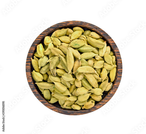 cardamom seeds isolated on a white background. Top view