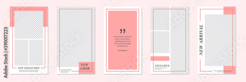 Set of rectangle editable minimal layout social media stories template red pink color for personal or business. Use this layout for web, banner, poster, shop, discount, sale, promotional product.