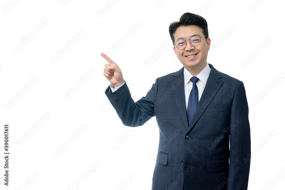 White background and gestures of an Asian middle-aged businessman. White background and gestures of an Asian middle-aged businessman.