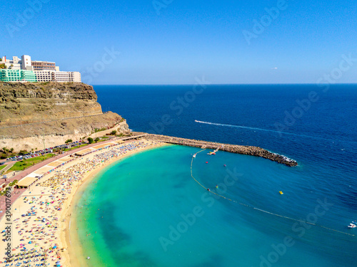 Aerial view of the blissful Playa de Amadores beach bay on Gran Canaria island, Spain photo