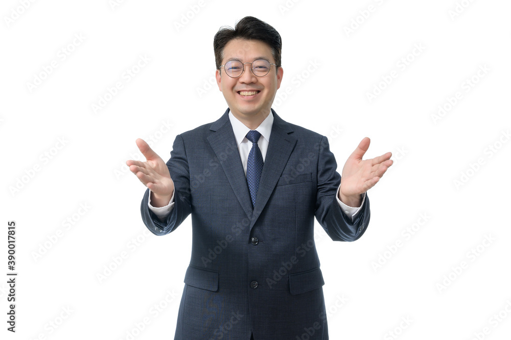 White background and gestures of an Asian middle-aged businessman. White background and gestures of an Asian middle-aged businessman.