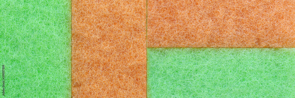 Fototapeta premium Panorama Orange mix Green Plastic fibers Texture background.