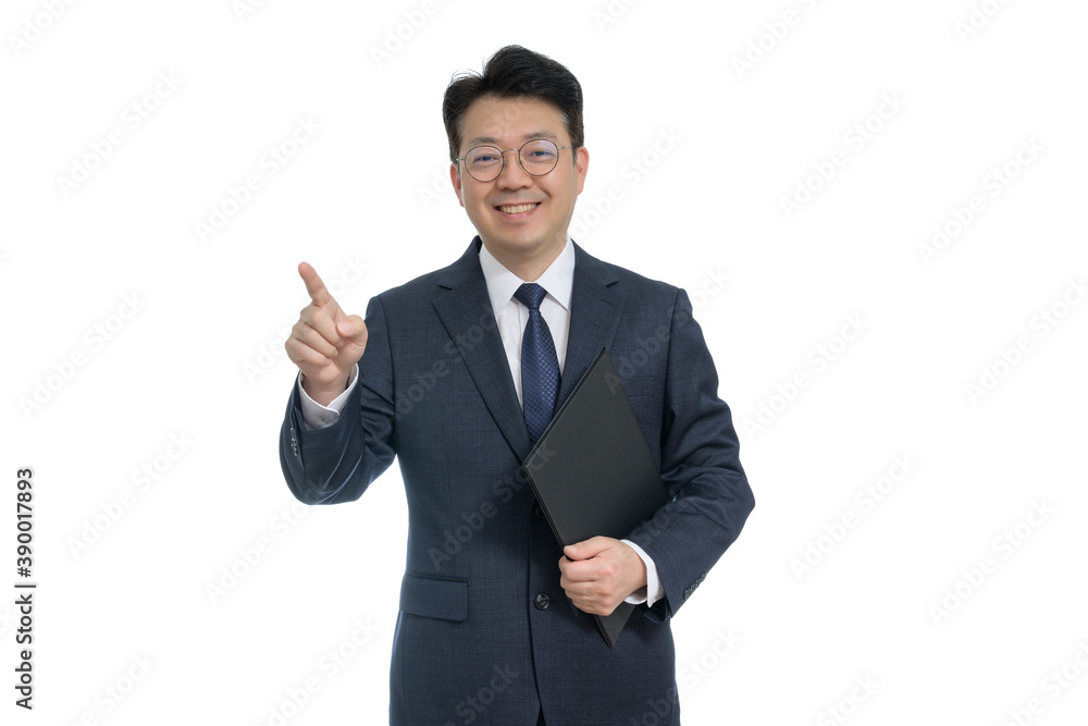 White background and gestures of an Asian middle-aged businessman. White background and gestures of an Asian middle-aged businessman.