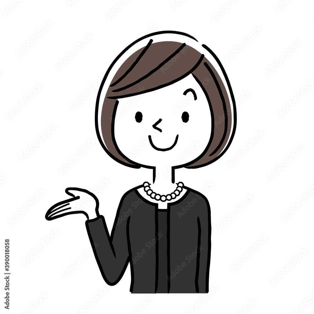 ベクターイラスト素材:喪服を着た女性、紹介、案内
ベクターイラスト素材:喪服を着た女性、紹介、案内