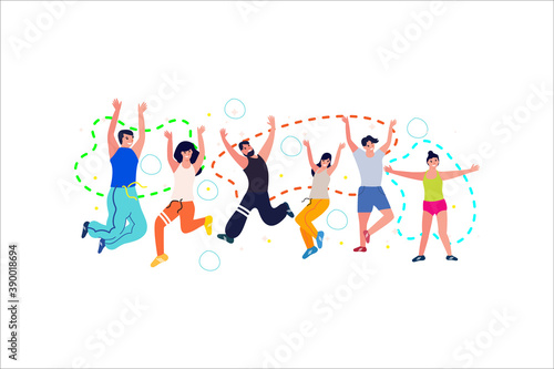 exercising with friends flat vector illustrations