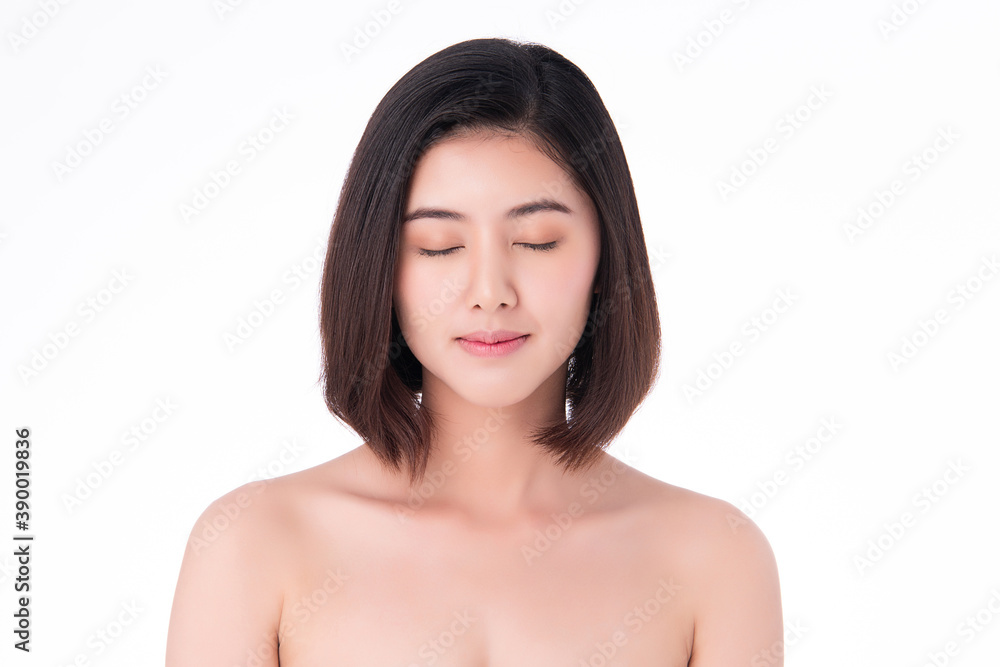 Beautiful young asian woman with clean fresh skin on white background, Face care, Facial treatment, Cosmetology, beauty and spa, Asian women portrait Beautiful young asian woman with clean fresh skin on white background, Face care, Facial treatment, Cosmetology, beauty and spa, Asian women portrait
