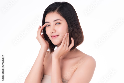 Beautiful young asian woman with clean fresh skin on white background, Face care, Facial treatment, Cosmetology, beauty and spa, Asian women portrait