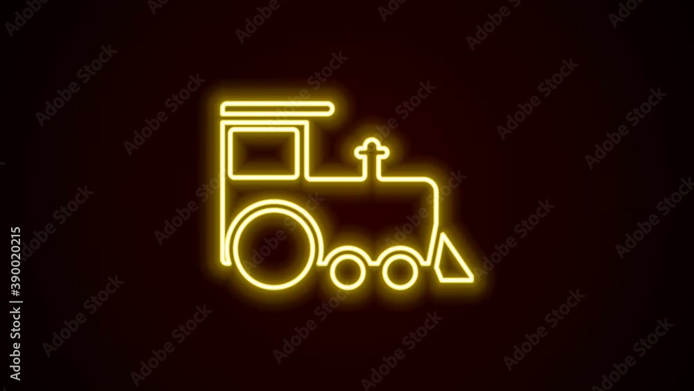 Glowing neon line Toy train icon isolated on black background. 4K Video motion graphic animation Glowing neon line Toy train icon isolated on black background. 4K Video motion graphic animation