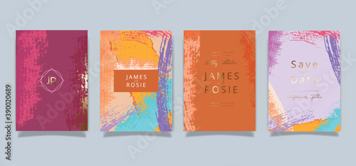 Luxury Social Media Wedding invite frame templates. Vector background. Mockup for social media banner. mobile Floral golden collage layout design.