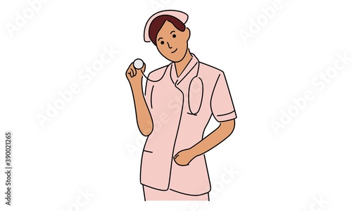 Doctor woman, line art color vector illustration