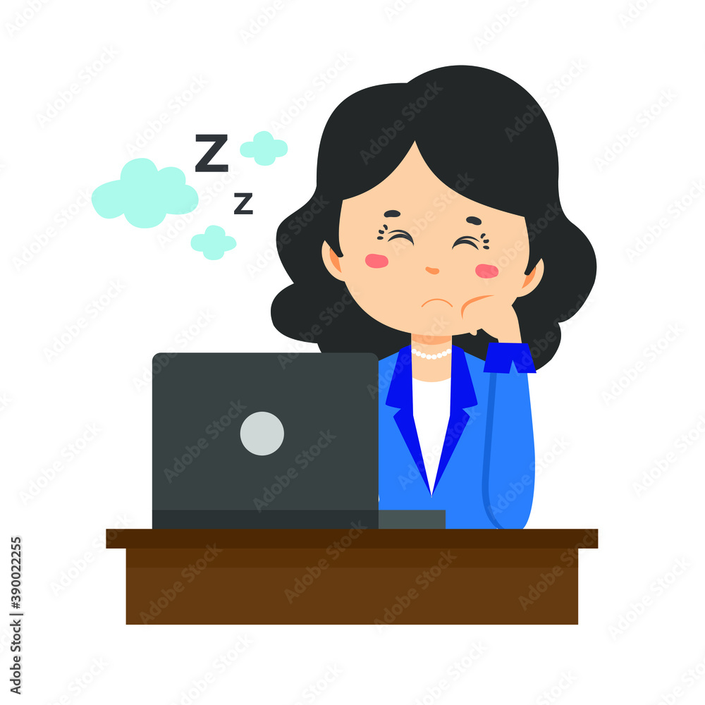 Business Women Character Sleeping On Working Time Business Women Character Sleeping On Working Time