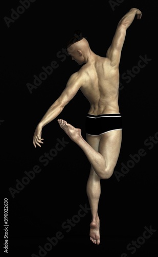 Male ballet pose leaping in the air